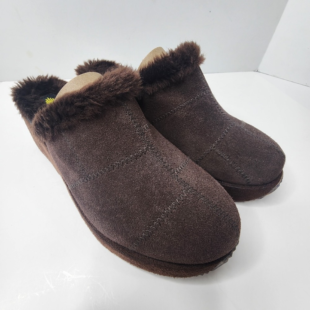 Volatile Y2K 90s Women's Clogs Brown Fur lined Mule Leather Suede Platform SZ 9